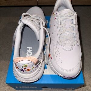 Hoka White Floral Athletic Shoes